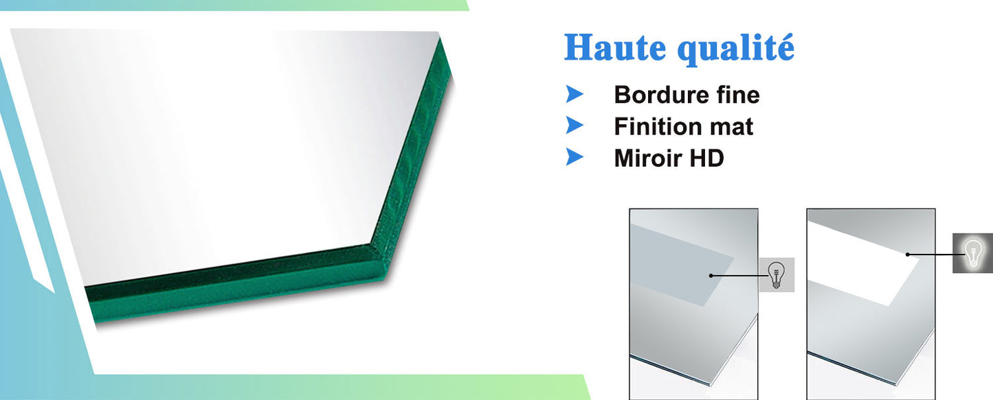 Miroir tactile Bluetooth simple tricolore avec antibuée suspendu horizontalement 70/80/100/120/140/160cm