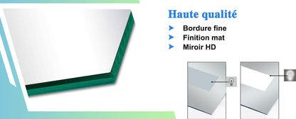 Miroir tactile Bluetooth simple tricolore avec antibuée suspendu horizontalement 70/80/100/120/140/160cm