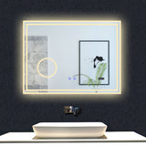 Miroir Bluetooth simple  tactile tricolore avec antibuée, horloge et miroir grossissant 3X, suspendu horizontalement 80/100/120/140/160CM