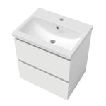 Meuble couleur blanc mat de salle de bain avec deux tiroir et vasque en céramique