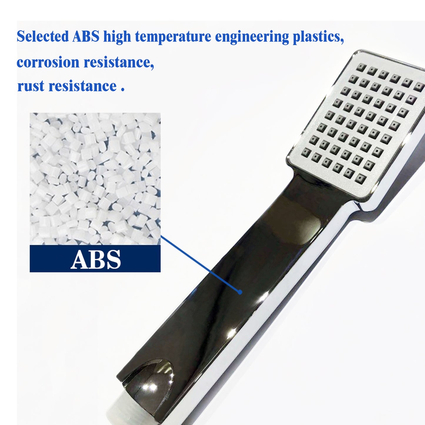 Pommeau de douche haute pression avec jeu de tuyaux, conception turbocompressée, pommeau de douche universel, carré rond 1/3/5 modes de pulvérisation économisant le bain, chromé