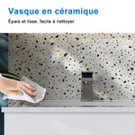 Meuble de salle de bain, Meuble blanc mat/ anthracite/bois clair avec 2 tiroirs & plan vasque en céramique