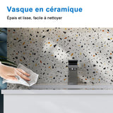 Meuble de salle de bain, Meuble blanc mat/ anthracite/bois clair avec 2 tiroirs & plan vasque en céramique