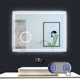 LED simple bluetooth tricolore anti-buée miroir tactile avec miroir grossissant 3X,suspendu horizontalement 80/100/120/140/160cm