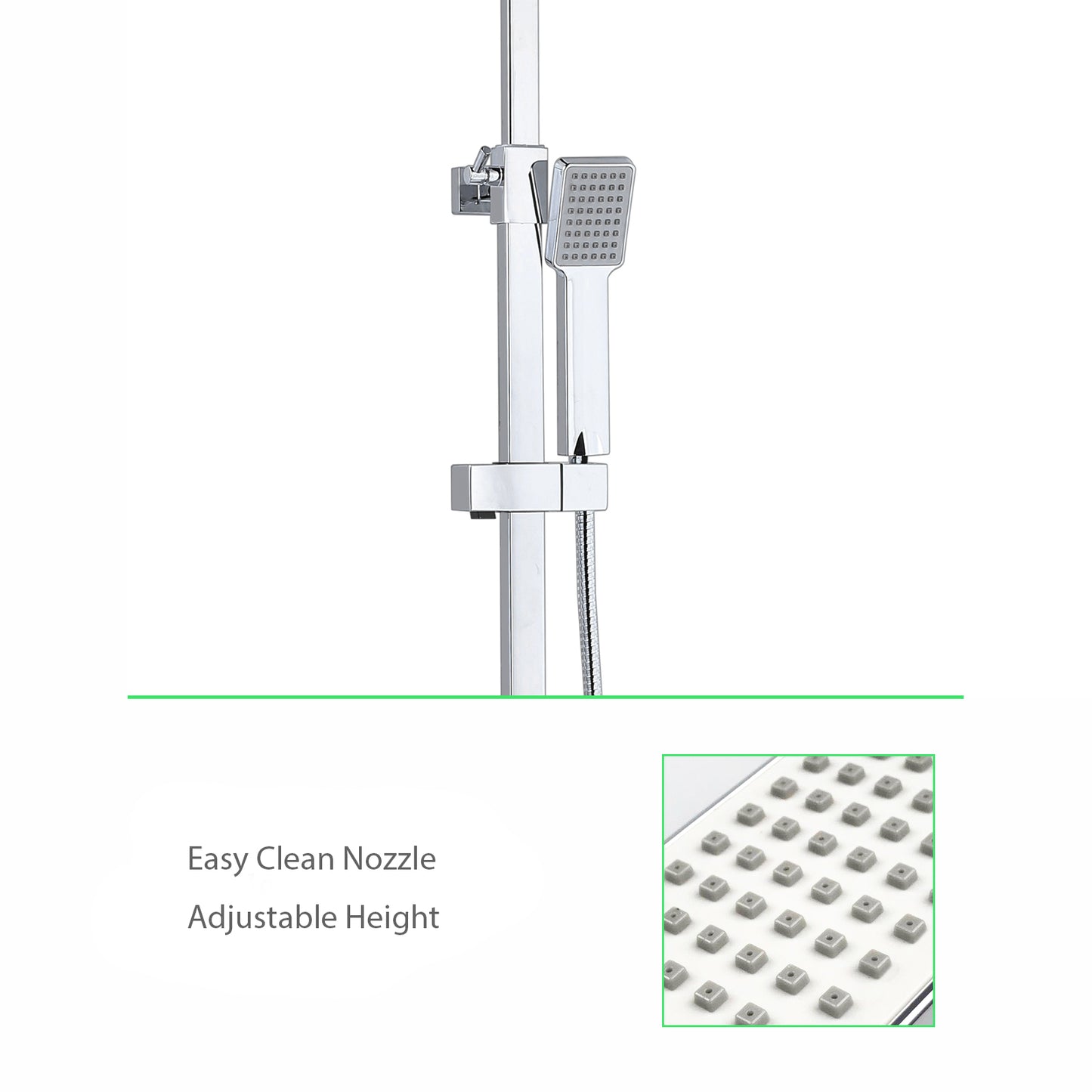 Colonne de douche thermostatique exposé salle de bain tête double grand ensemble de barre carrée Chrome