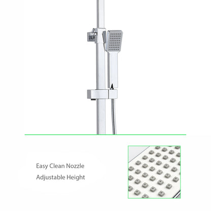 Colonne de douche thermostatique exposé salle de bain tête double grand ensemble de barre carrée Chrome