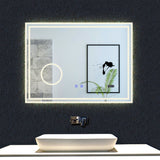 Miroir Bluetooth simple  tactile tricolore avec antibuée, horloge et miroir grossissant 3X, suspendu horizontalement 80/100/120/140/160CM