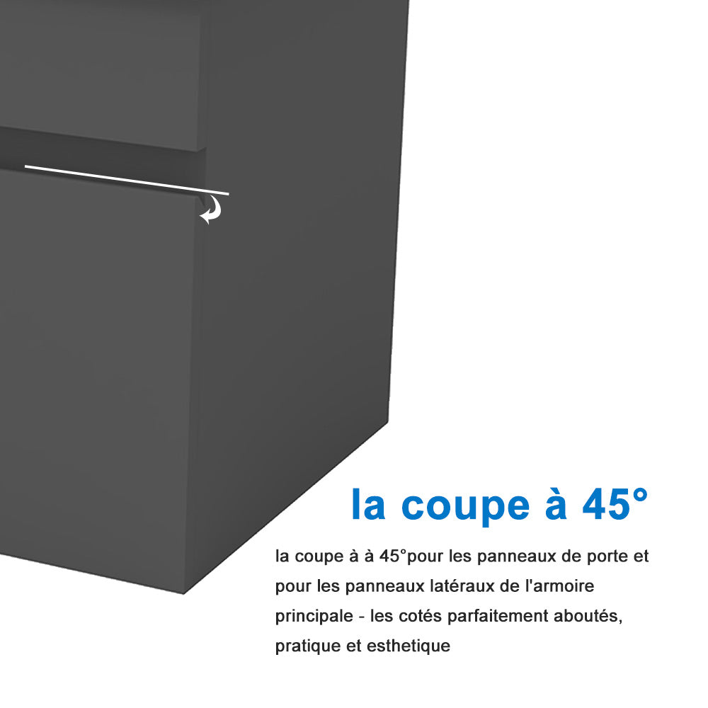 Meuble vasque suspendu avec deux portes, vasque en céramique , Meuble couleur blanc/ anthracite / couleur chêne