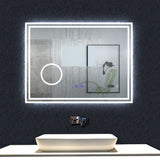 Miroir Bluetooth simple  tactile tricolore avec antibuée, horloge et miroir grossissant 3X, suspendu horizontalement 80/100/120/140/160CM