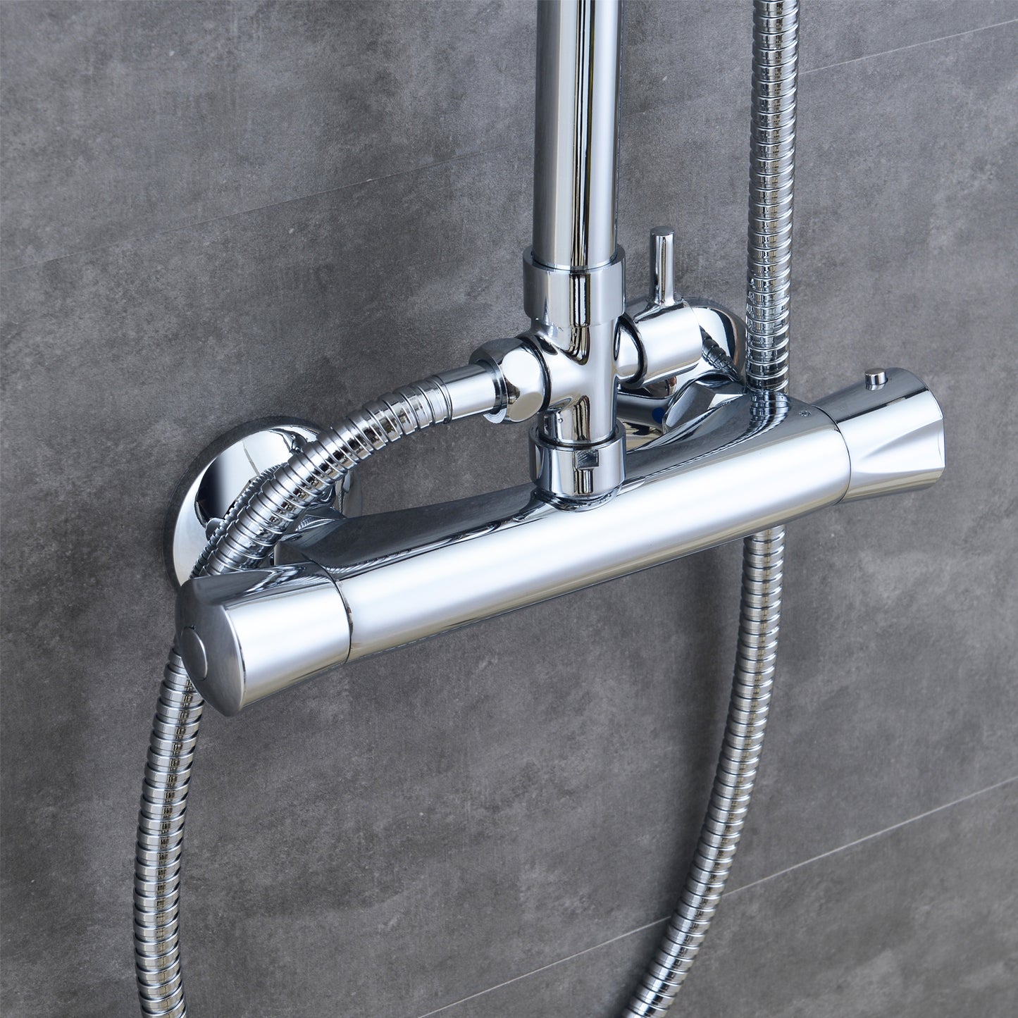 Colonne de Douche Thermostatiaue avec 1.5M Tuyau de Douche en Acier Inoxyable Le Robinet Rmostatic et Chrome Lumineux
