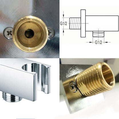 Support de support de douche à main à montage mural avec sortie d'eau de douche coudée, laiton, argent