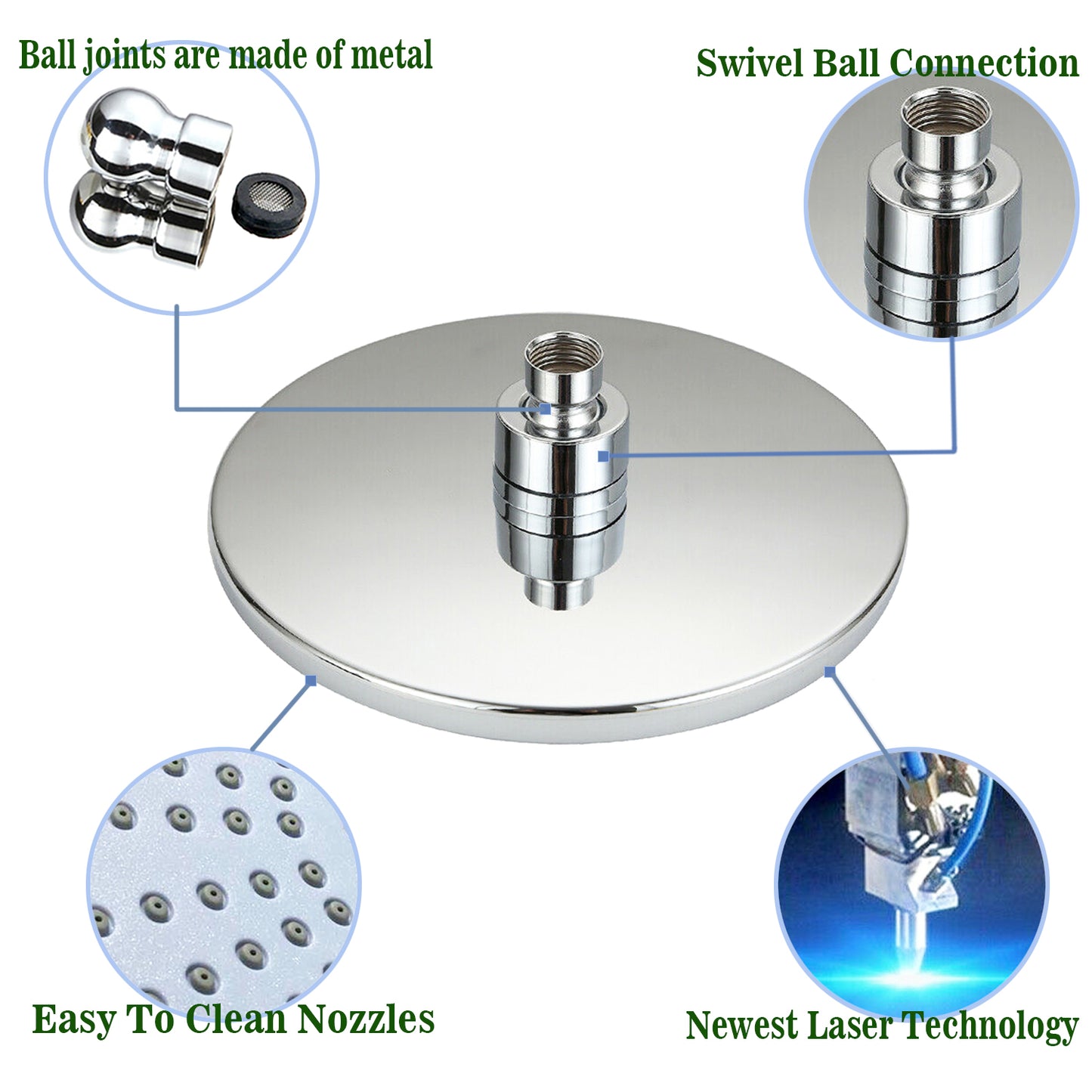 Pommeau de douche haute pression avec jeu de tuyaux, conception turbocompressée, pommeau de douche universel, carré rond 1/3/5 modes de pulvérisation économisant le bain, chromé