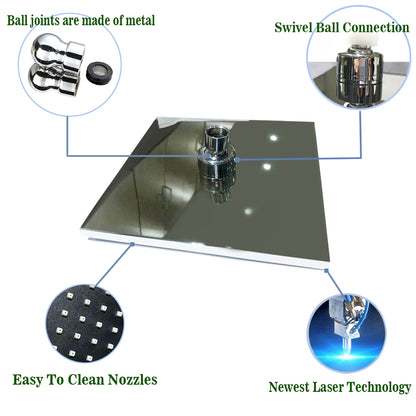 Pommeau de douche haute pression avec jeu de tuyaux, conception turbocompressée, pommeau de douche universel, carré rond 1/3/5 modes de pulvérisation économisant le bain, chromé