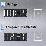 Miroir tactile antibuée LED tricolore avec Bluetooth simple et horloge, 70/80/100/120/140/160 cm