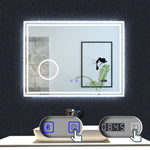 Miroir Bluetooth simple  tactile tricolore avec antibuée, horloge et miroir grossissant 3X, suspendu horizontalement 80/100/120/140/160CM