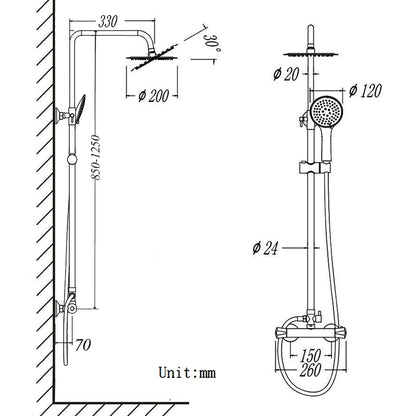 Colonne de Douche Thermostatiaue avec 1.5M Tuyau de Douche en Acier Inoxyable Le Robinet Rmostatic et Chrome Lumineux