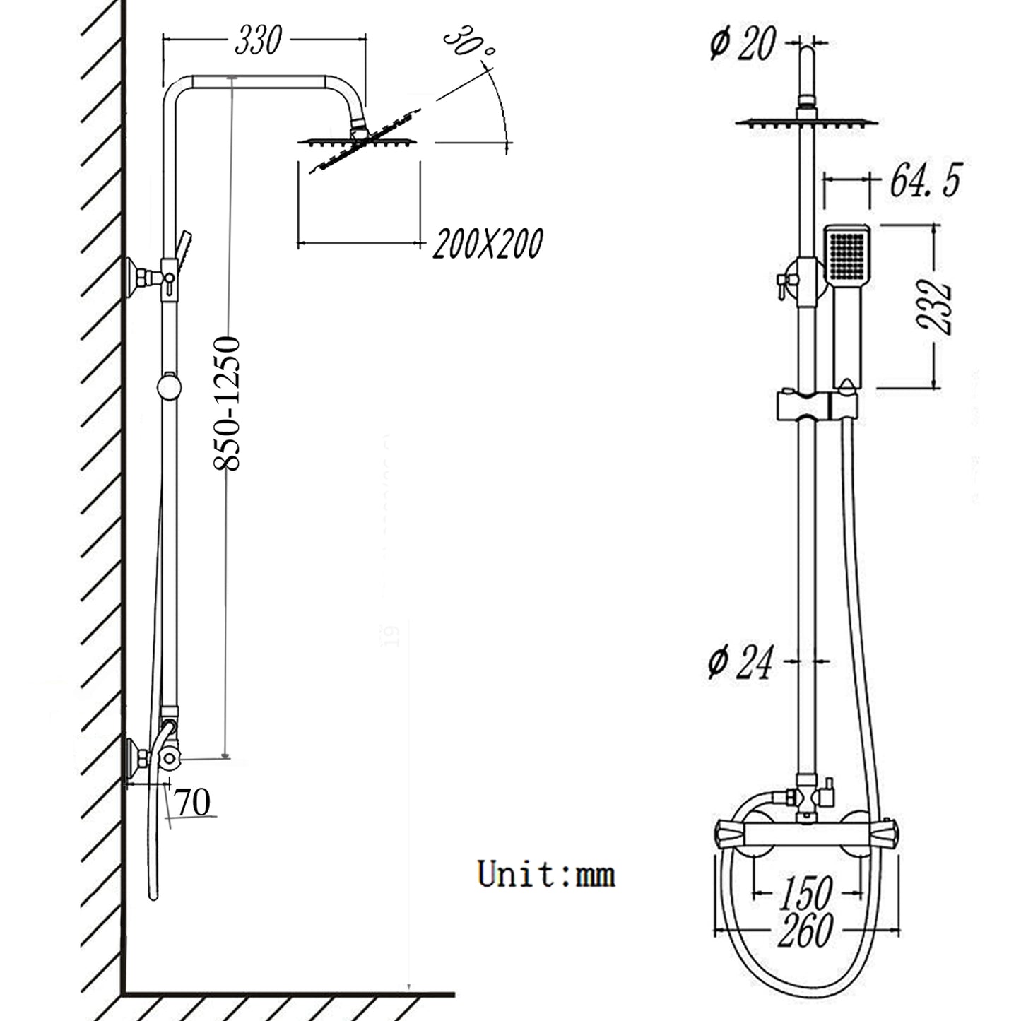 Colonne de Douche Thermostatiaue avec 1.5M Tuyau de Douche en Acier Inoxyable Le Robinet Rmostatic et Chrome Lumineux