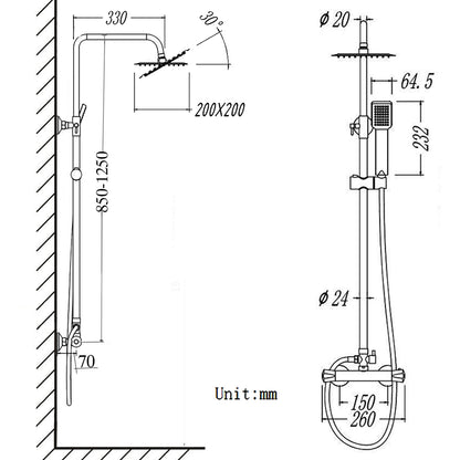 Colonne de Douche Thermostatiaue avec 1.5M Tuyau de Douche en Acier Inoxyable Le Robinet Rmostatic et Chrome Lumineux