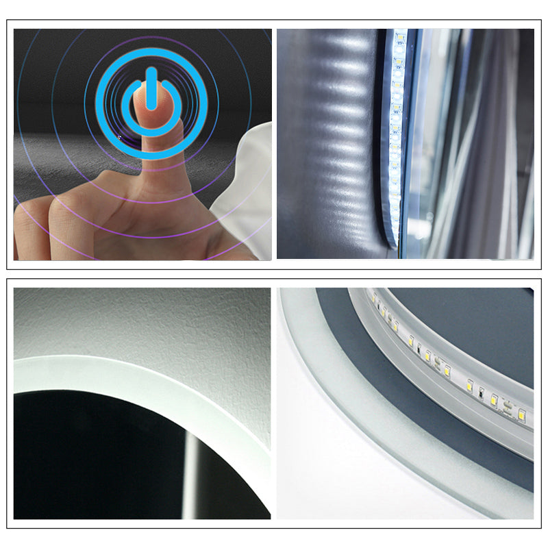 Miroir de salle de bain, commutateur tactile, avec fonction LED et anti-buée // Rond