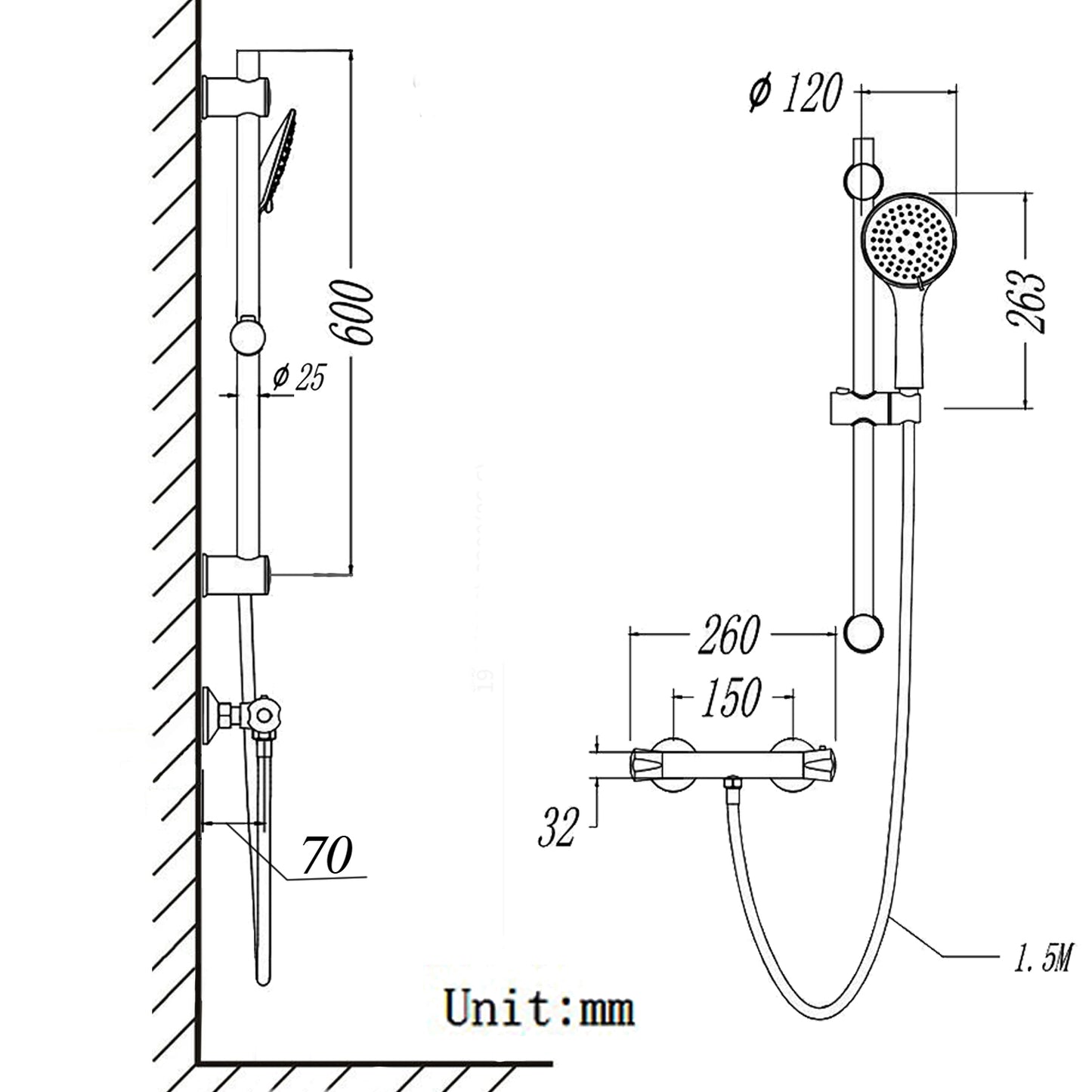 Mitigeur thermostatique de douche avec kit de barre de douche