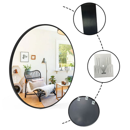 Miroir à cadre mat rond/rectangulaire en aluminium noir/or, 50/60/70/80cm