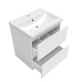 Meuble couleur blanc mat de salle de bain avec deux tiroir et vasque en céramique