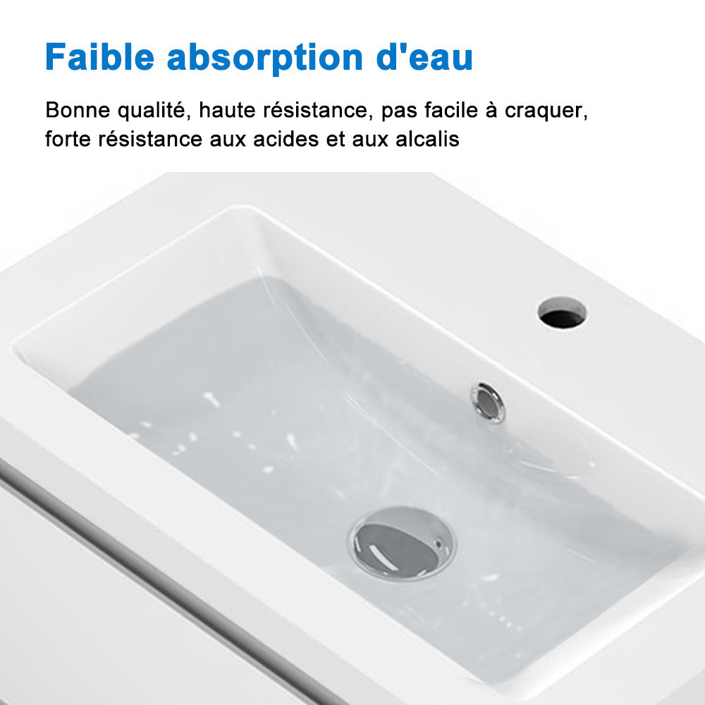 Meuble suspendu avec  2 tirois et vasque artificiel, Meuble couleur blanc mat /anthracite/couleur chêne