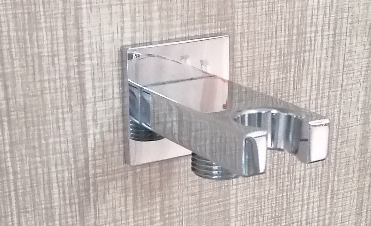 Support de support de douche à main à montage mural avec sortie d'eau de douche coudée, laiton, argent