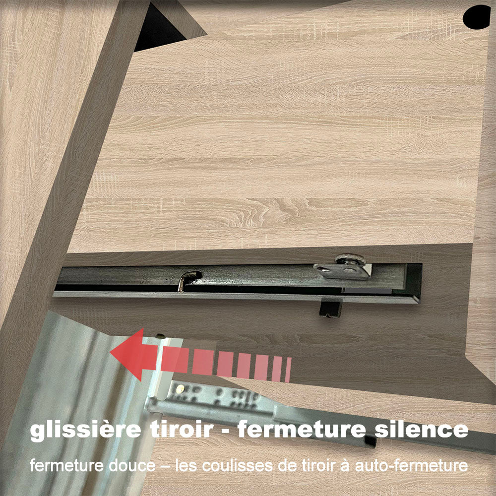 Meuble avec un plan vasque en céramique, Meuble suspendu, couleur blanc/anthracite/bois clair