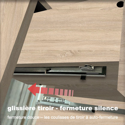 Meuble avec un plan vasque en céramique, Meuble suspendu, couleur blanc/anthracite/bois clair