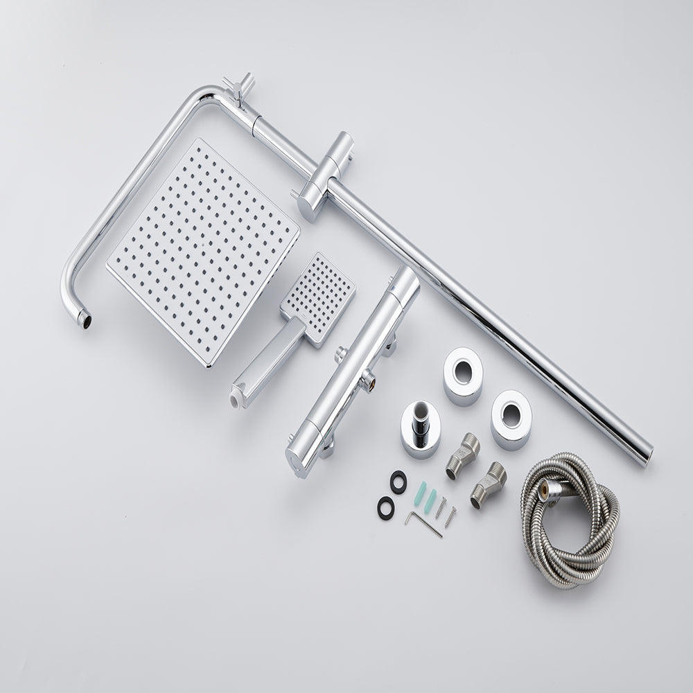 Océan sanitaire Colonne de Douche Thermostatique Ensemble de Double Tête Exposé Valve 200mm Argent Carré