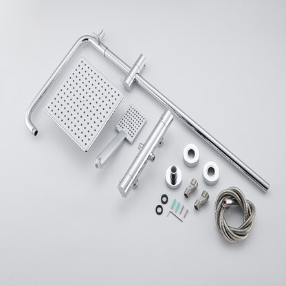 Océan sanitaire Colonne de Douche Thermostatique Ensemble de Double Tête Exposé Valve 200mm Argent Carré