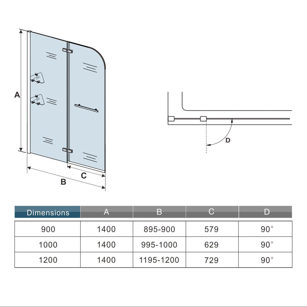 Océan pare-baignoire 90/100/120x140cm écran baignoire pivotant avec les étagères