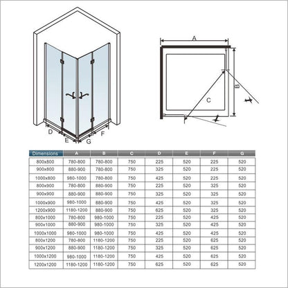 Océan cabine de douche, 2 portes de douche à charnière avec une porte-serviette,verre sécurit anticalcaire,différentes dimensions