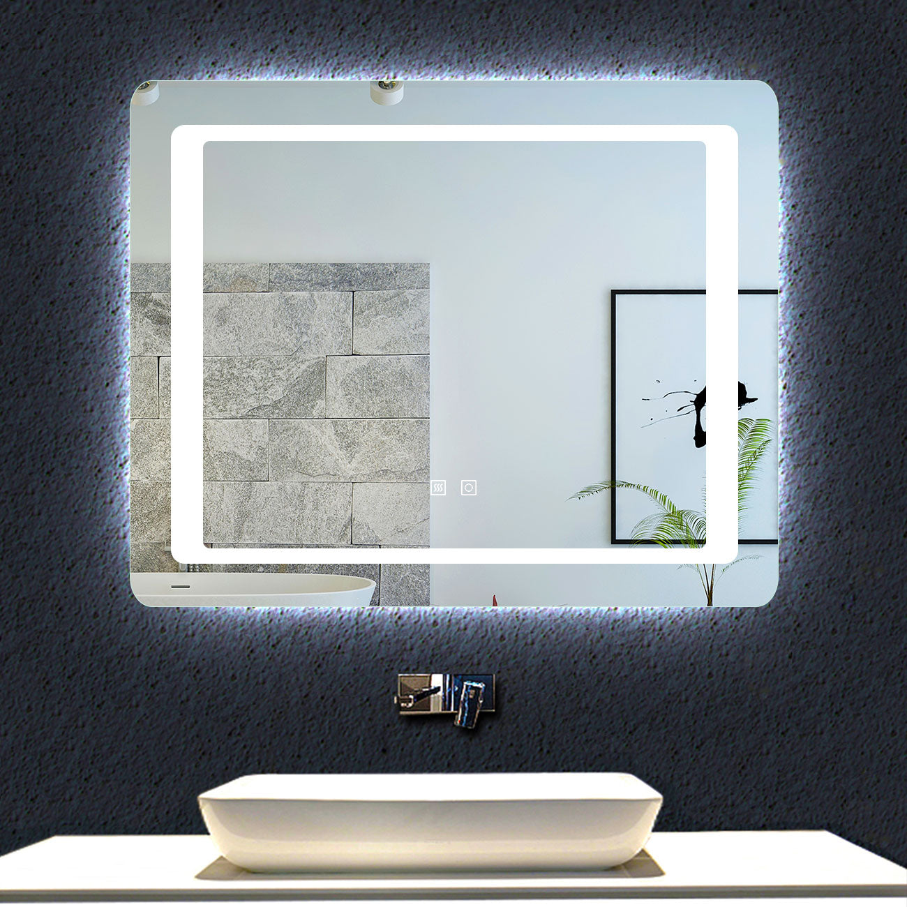 Miroir de salle de bain à 2 touches tactiles, avec fonction LED et anti-buée, modèle Standard