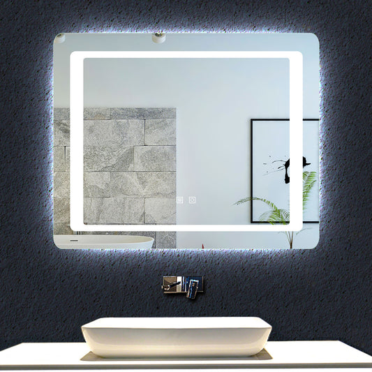 Miroir de salle de bain à 2 touches tactiles, avec fonction LED et anti-buée, modèle Standard