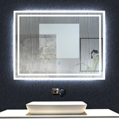 Miroir de salle de bain, commutateur tactile, avec fonction LED et anti-buée, Modèle double