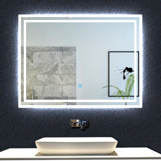 Miroir de salle de bain, commutateur tactile, avec fonction LED et anti-buée, Modèle double