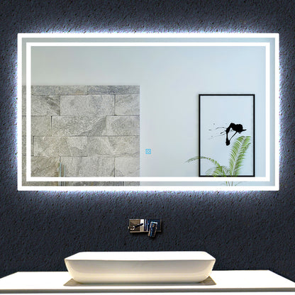 Miroir de salle de bain, commutateur tactile, avec fonction LED et anti-buée, Modèle double
