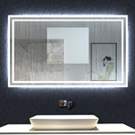Miroir de salle de bain, commutateur tactile, avec fonction LED et anti-buée, Modèle double