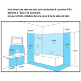 Ocean Miroir salle de bain LED avec éclairag + miroir mural cosmétique lumineux + anti-buée + Horloge numérique et date + miroir grossissant+Horzontal