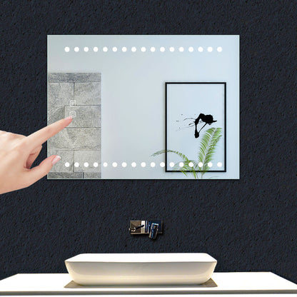 Miroir de salle de bain à 2 touches tactiles, avec fonction LED et anti-buée