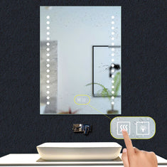 Miroir de salle de bain à 2 touches tactiles, avec fonction LED et anti-buée, Modèle multipoints