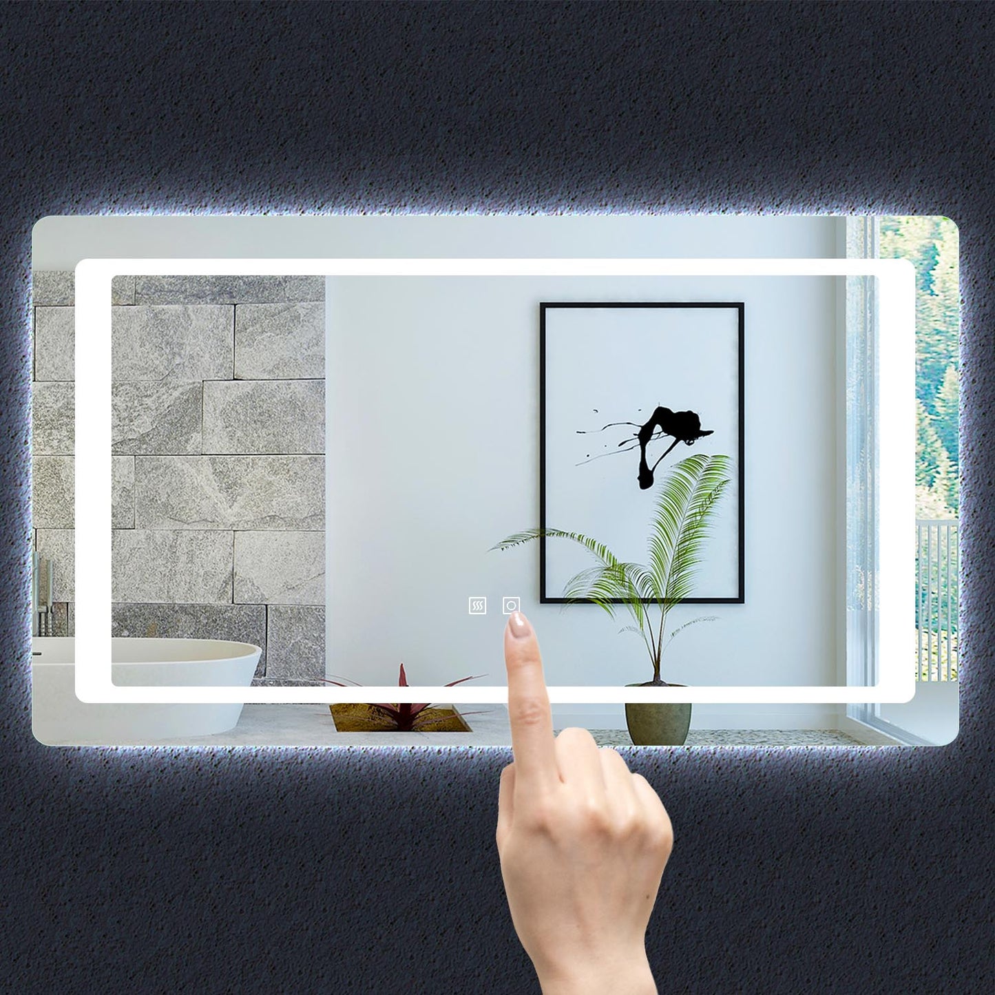 Miroir de salle de bain à 2 touches tactiles, avec fonction LED et anti-buée, modèle Standard