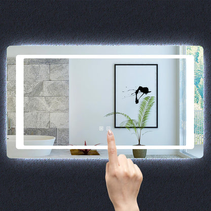 Miroir de salle de bain à 2 touches tactiles, avec fonction LED et anti-buée, modèle Standard