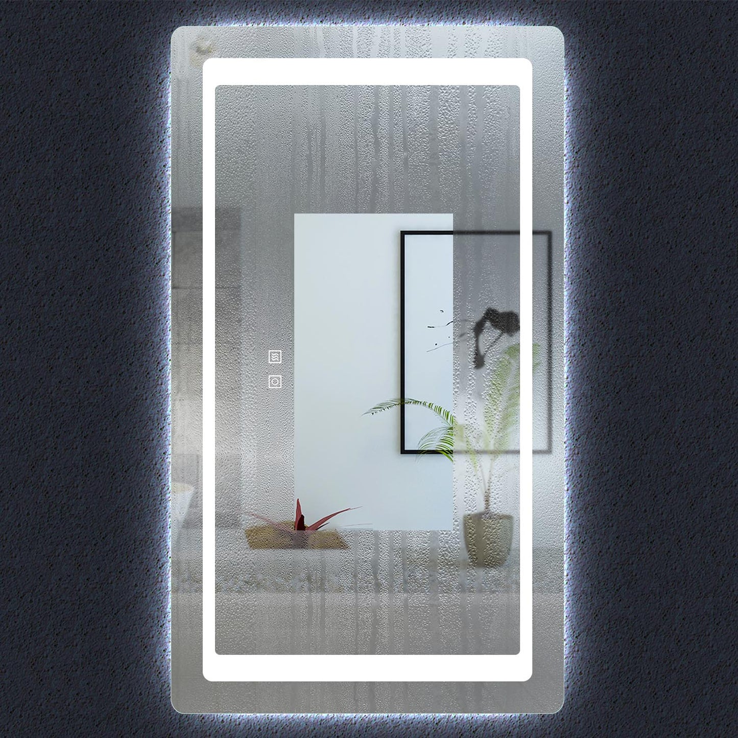 Miroir de salle de bain à 2 touches tactiles, avec fonction LED et anti-buée, modèle Standard
