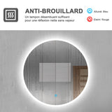 Miroir de salle de bain, commutateur tactile, avec fonction LED et anti-buée // Rond