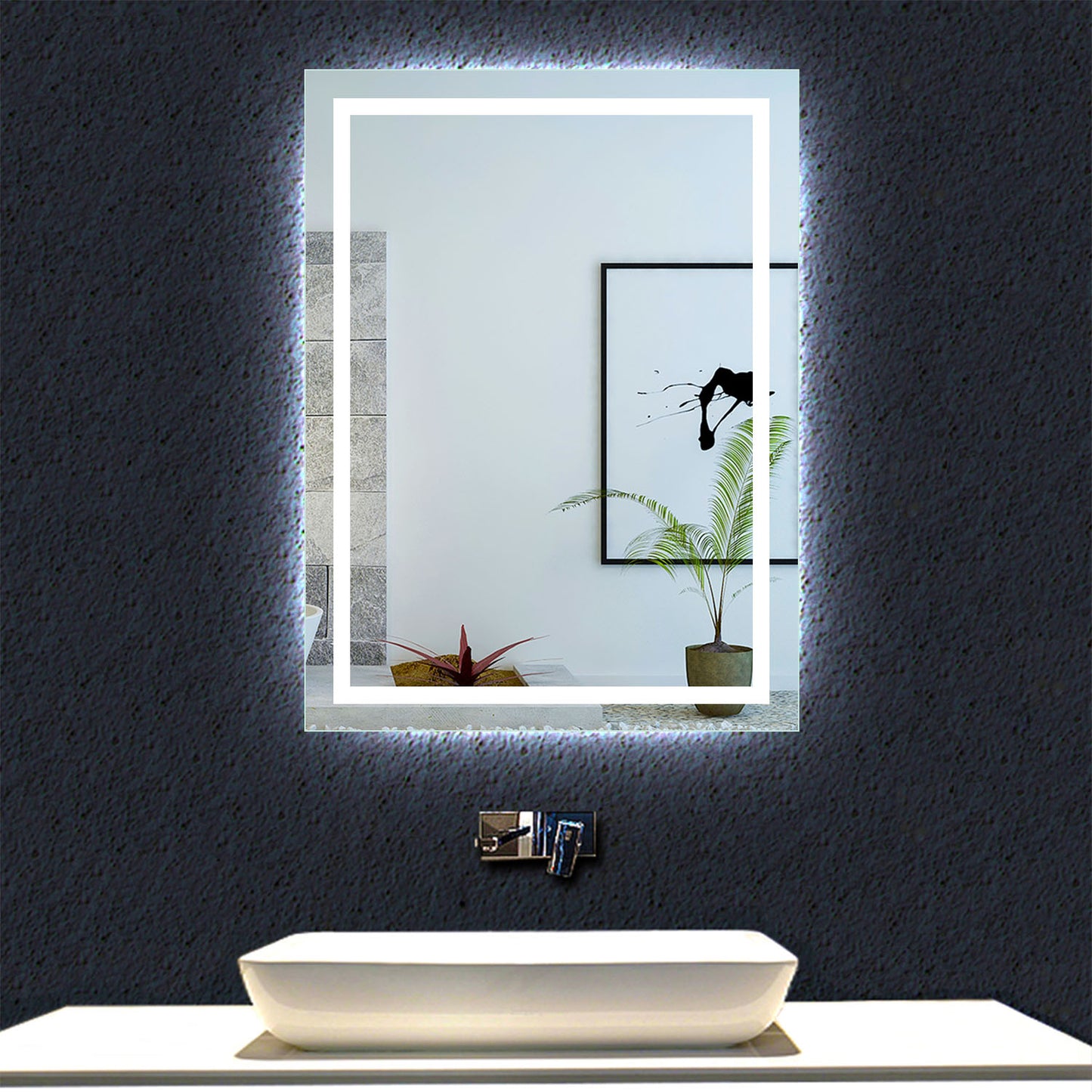 70x50cm Ocean Miroir salle de bain anti-buée LED miroir Horizantal et vertical Interrupteur mural