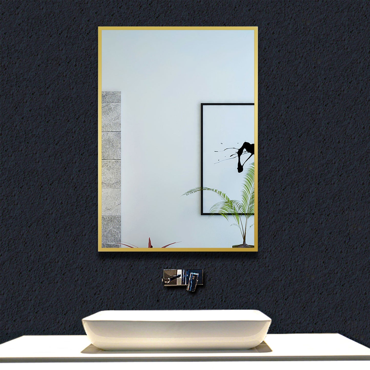 Miroir à cadre mat rond/rectangulaire en aluminium noir/or, 50/60/70/80cm