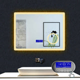 Ocean Miroir de salle de bain multifonctionnel avec couleur LED réglable + antibuée + Panneau LCD (Tactile, Haut-Parleur Bluetooth, Horloge, Date, Température)